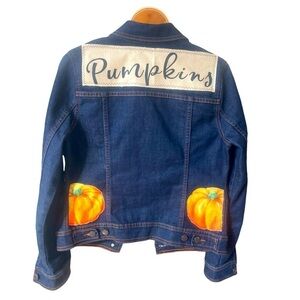 Old Navy Women’s M Pumpkin Patch Dark Wash Denim Jean Jacket Fall Thanksgiving